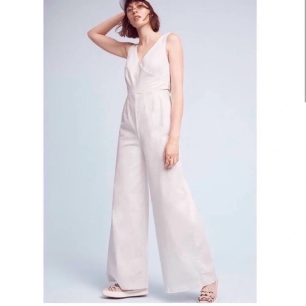 Anthropologie Sleeveless Wide-Leg Jumpsuit in Light Cream - Picture 1 of 16